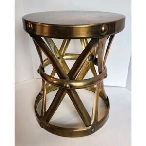 1950's Hollywood Regency Brass Drum Table / Tabouret Stool MCM Hourglass